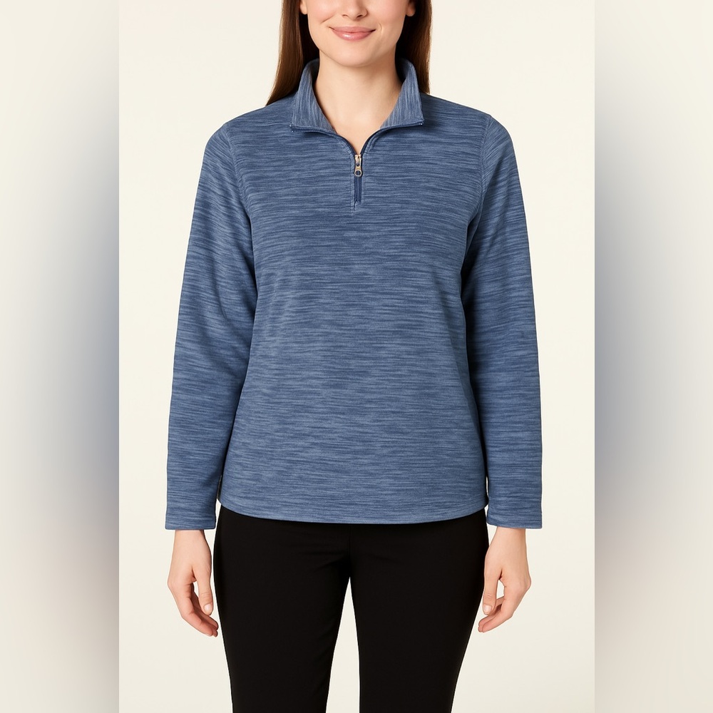 Karen Scott Sport Women’s L Blue Mid-weight Soft Cozy Half-zip Pullover Fleece